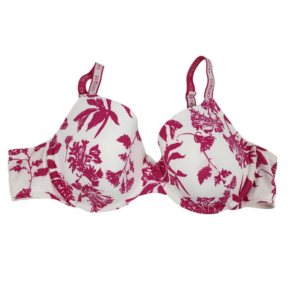 Cacique Pink and White Floral Lightly Lined T-Shirt Underwire Bra Size 44B
